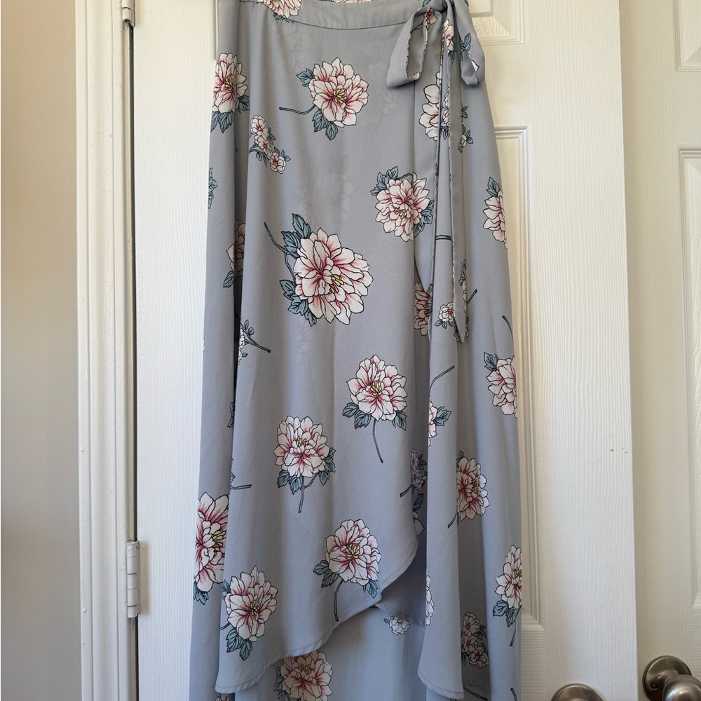 J.O.A. Light Blue Asymmetrical Wrap Maxi Skirt